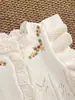 Chaleco de punto para niña con pequeñas mangas acampanadas, estilo primavera y otoño, 100% algodón puro, en stock, dulce diseño floral con bordado elaborado, suéter para niños