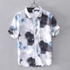 774 Camisa estampada simple fresca japonesa para hombre de lino Joker manga corta halo de nube para hombre una generación de pelo