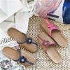 Sandálias de Rattan Tecido de Grama Baotou de Verão Chinelos Domésticos Femininos Sapatos Domésticos de Rattan com Solado Grosso para Interior