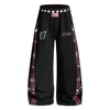 Pantalones de chándal retro americanos estilo asiático con notas musicales para hombres y mujeres, pantalones casuales de pierna ancha de ajuste limpio con doble cintura para parejas
