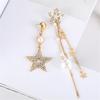 Aretes Asimétricos de Estrella de Circonita Super Flash Aretes Elegantes de Borla Larga Aretes Coreanos de Cristal y Perla E6037