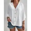 2026 Cor Sólida Tamanho Grande AliExpress Feminina Camisa de Botão Casual Transfronteiriça Europeia e Americana Cardigã Camisa Gola V Top Solto