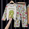 Pijamas para niños, niñas, primavera y otoño, niños, manga larga, finos, dibujos animados, niña pequeña, princesa, estilo occidental, traje de casa para niños grandes