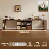 Escritorio Doble de Madera Maciza Mesa de Estudio para Adultos en Casa Mesa Larga para Dormitorio Armario de Almacenamiento Mesa de Ordenador Retráctil Integrada