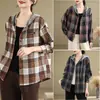 Camisa de Manga Larga a Cuadros Fina Cepillada de Botón Sencillo para Mujer, Casual Artística con Capucha Talla Extra, Primavera y Otoño 2026
