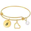 Pulsera Nueva Ajustable Amazon Transfronteriza Perla de Amor Acero Inoxidable 26 Letras Pulsera de Oro de 18K Venta al por Mayor para Mujeres