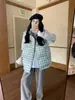 Chaleco de Cuadros Azules Estilo Perezoso Talla Grande para Mujer, Diseño Popular de Invierno, Chaqueta Acolchada Gruesa Suelta y Cálida