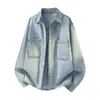 Camisa Jeans Vintage Lavada Retro Americana com Lapela e Manga Longa para Homem 2026 Primavera Novo Estilo Jaqueta Cardigã Tendência Atacado