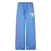 Calça moletom azul casual com estampa de letras retrô americana para homens e mulheres, design de nicho de outono, calça relaxada e versátil