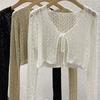 Cárdigan calado 2023 para mujer, verano, falda slip, blusa exterior, tejido de punto corto, chal, top, abrigo delgado