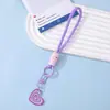 Nuevo llavero para teléfono con etiqueta en forma de corazón, cordón, llavero anti-pérdida, cuerda tejida, llavero con cuentas, accesorio, decoración de bolso