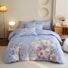 Conjunto de cama de quatro peças de algodão integral, tamanho grande, escovado, qualidade A, para outono e inverno, conjunto de cama espesso de algodão puro, conjunto de três peças de desenho animado