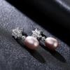Aretes de Flores Pag&Mag Verano Plata Esterlina S925 Aretes de Perlas Juego de Aretes con Zirconia Estilo Copo de Nieve Accesorios Cheongsam
