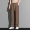 B05-Calça Masculina Preta de Seda de Gelo Elástica e Fluida para Primavera, Outono, Verão, Fina, Solta, Tamanho Grande, de Perna Reta