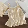Pijama com Bojo para Mulheres, Novo Estilo de Verão com Shorts de Alça, Algodão Colorido Catiônico Estilo Fino, Conjunto Doce para Casa de Menina