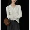 Tejido de punto con solapa para mujer, suéter de manga larga, top versátil adelgazante, elegante para adultos, otoño invierno, casual
