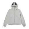 Moletom com Capuz Retrô Rivet Estilo Doce e Cool Americano para Mulheres Outono 2025 Novo Cinza Solto Jaqueta Cardigan com Zíper