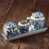 Juego de Cerámica Estilo Japonés para Salsa de Soja Juego de Mesa de Cuatro Piezas tamaño pequeño Olla para Salsa de Soja Frasco para Chile Frasco para Palillos traje