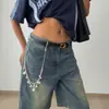 Accesorios Transfronterizos Europeos y Americanos, Cadena para Jeans con Colgante de Cruz de Pedrería Estilo Minimalista, Cadena para la Cintura de Perlas Artificiales con Cuentas Estilo Ins