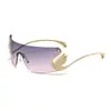 Gafas de sol de una sola pieza sin montura con borde metálico de cisne pequeño, Gafas de sol de moda callejera personalizadas para mujer, Gafas transfronterizas europeas y americanas de alta gama