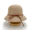 Chapéu de Bacia Tricotado Vintage Estilo Coreano Chapéu de Pescador com Proteção Solar de Verão para Mulheres Chapéu de Sol Chapéu Superior de Veludo Coreano com Laço