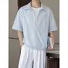 Camisa corta a rayas de bloques de color retro americano para hombres y mujeres, nuevo estilo de verano, holgada, con cremallera, estilo japonés