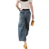 Jeans Casual Azul Vintage Petite de Perna Larga para Mulheres 2026 Novo Design Slim-Fit Calça Reta Cropped