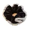 Scrunchie de Terciopelo Retro Color Café con Encaje Francés, Accesorio para el Cabello con una Pequeña Goma para el Cabello Texturizada Estilo Chanel y Elegante Adorno para la Cabeza