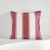 Funda de Cojín Decorativo de Poliéster-Algodón con Diseño de Cuadros Rojos y Blancos con Rayas y Flecos para Muebles Sofá