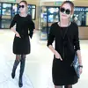 Vestido Feminino Outono/Inverno 2025 Inverno Falso Duas Peças Plus Size Estilo Coreano Comprimento Médio Forrado com Lã Espesso Vestido Moletom Moderno Atacado