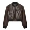 Comercio Exterior Transfronterizo Otoño Nuevas Llegadas Moda Femenina Casual Versátil Manga Larga Corta Chaqueta Bomber de Cuero Sintético Abrigo