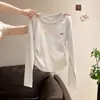 Camiseta de Manga Larga con Hombro Recto, Estilo Nuevo, para Mujer, Primavera y Otoño, Talla Petite, Cintura Fruncida, Top Delgado de Manga Larga, Camiseta Básica para Mujer