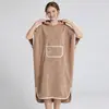 Roupão de banho com capuz em fleece coral para adultos, folgado para banho, toalha de banho vestível, uso doméstico, absorvente, roupa de casa feminina, dropshipping