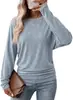 Amazon Europeia e Americana Comércio Exterior Transfronteiriço Outono e Inverno 2026 Novas Camisetas de Manga Longa Lisas com Gola Redonda para Mulheres Tricotadas de Manga Longa