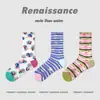 Meias de Verão Renascentistas para Mulheres, Estilo Fino, Meias Trendy Coloridas de Malha de Cano Médio, Meias Respiráveis Listradas, Trendy