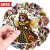 Compra direta transfronteiriça de 50 adesivos decorativos criativos de caveira de abelha rainha do Dia dos Mortos, decalques à prova d'água personalizados e peculiares