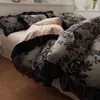 Conjunto de Quatro Peças Outono/Inverno Retrô 100% Algodão Puro Estilo Hepburn Renda Escovada Floral Capa de Edredom Espessa Lençol de Cama Roupa de Cama