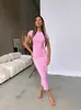 Novo Vestido Cor Sólida Street Fashion Gola Redonda Longo Comércio Exterior Feminino Estilo Europeu e Americano Vestido da Moda Tendência