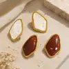 Pendientes transfronterizos de acero inoxidable estilo Maillard vintage con incrustación geométrica de resina, chapados en oro real de 18 quilates, impermeables y conservan el color