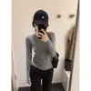 [Qualidade Original] Camiseta de Manga Longa com Gola Redonda Cinza Camisa Básica Outono e Inverno Casual Simples Slim Versátil Top