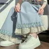 Calça de Renda Vazada Wide Leg para Mulheres 2026 Nova Primavera/Verão Patchwork de Renda Cintura Alta Casual Solta Reta Nove Pontos