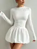 Vestido Feminino Novo Outono 2026 Transfronteiriço Moda Amazon Slim Fit Manga Longa com Saia Evasê Elástica