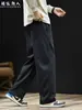 Calça Casual Reta Malha Pesada 320g para Homem Primavera Outono Marca Tendência Solta Tamanho Grande Patchwork Calça Longa Preta