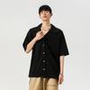Camiseta de Manga Corta a Rayas Estilo Universitario con Cuello Cubano para Hombre Top de Nicho