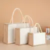 Bolsa de Lona de Lino Simple y Fresca Bolsa de Regalo Bolsa Corporativa con Logo Personalizado En Stock Bolsa de Yute Bolsa de Lona Patchwork
