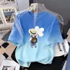 Camiseta Infantil Gradiente de Manga Curta, Top Estiloso Estampado de Verão para Meninas, Solto, Respirável, Versátil, Estilo Coreano para Crianças Maiores