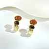 Brincos de Tarraxa Turquesa Vintage de Luxo Leve, Brincos de Alto Padrão Estilo Francês, Brincos de Design Exclusivo, Agulha de Prata Pedra Olho de Tigre em Forma de U