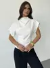 Exclusivo de Amazon: Top decommuting a la moda que ciñe la cintura, de estilo europeo y americano, con mangas acampanadas pequeñas y diseño de cremallera en la espalda, perfecto para vacaciones