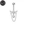 Anillo para Ombligo con Cadena de Corazón F136 de Titanio, Forma de Gota de Agua, Circonita, Material G23, Piercing para Ombligo