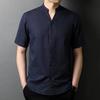 Camisa elegante de manga corta Guofeng de verano, ligera, de lujo, mezcla de lino y algodón, transpirable, para hombres de mediana edad y jóvenes.